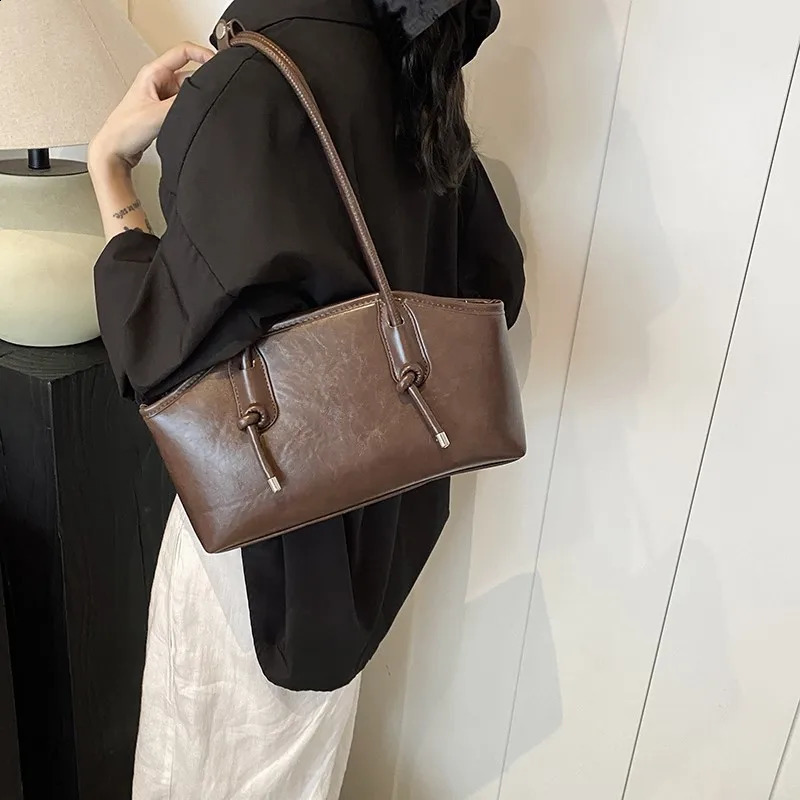 PU Leather Tote Bag Shoulder Bags Women Korean Large Capacity Solid Underarm Bag Simple Fashion Handbags Autumn Winter 240930