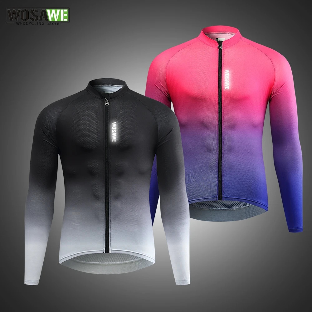 WOSAWE Mens Bicycle Jacket Breathable Fast Drying Gradient Printed Long Sleeve Shirt Mountain Bike Outdoor Running Bike Clothing 240925
