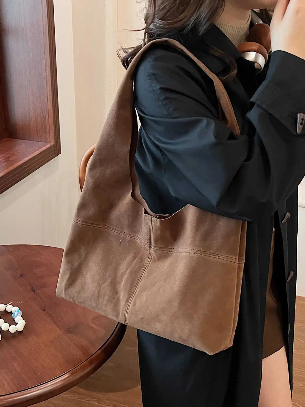 DHlanhai Autumn Winter Vintage Brown Women Bags 2024 Faux Suede Shoulder Bag Solid Color Large Capacity Lady Handbags 240924