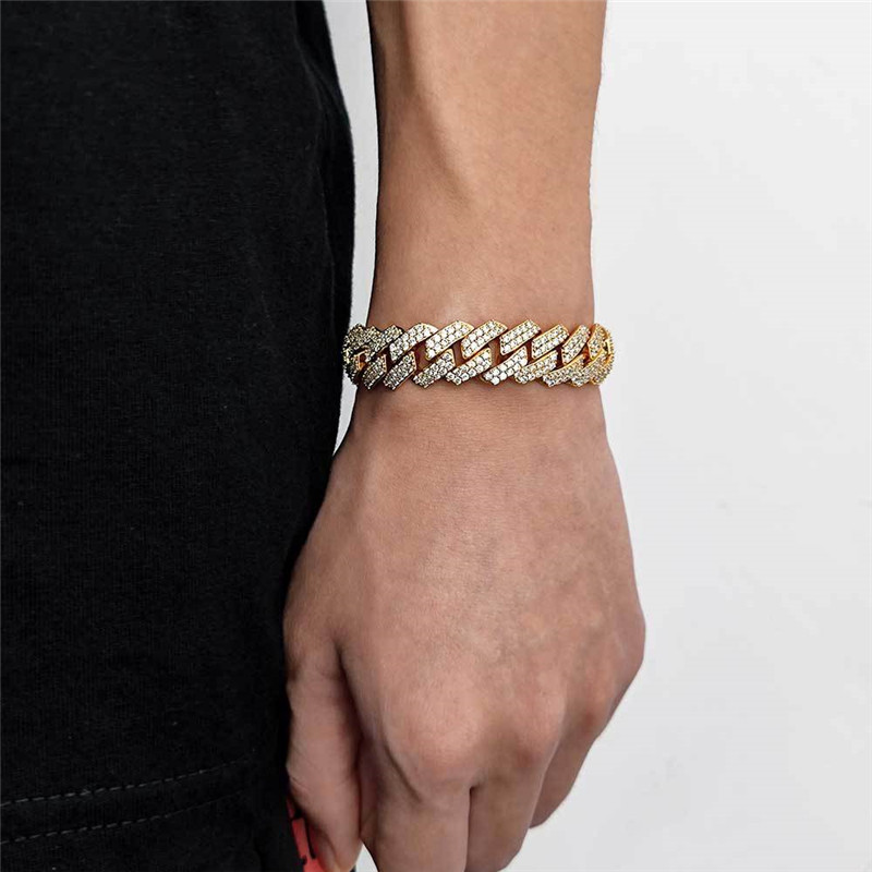 punk charm mens bracelet designer cuban link chain gold bracelets man 10mm copper white AAA zirconia sier dia chains bangle hip hop jewelry 7-8inch