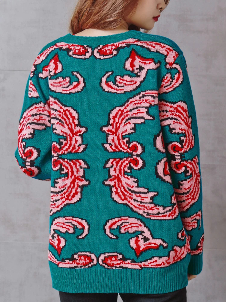 Women Vintage Warm Thicken Sweaters UFO Clouds Jacquard Pullovers Winter Autumn Knitted Retro Loose Tops Blusas C012 240925