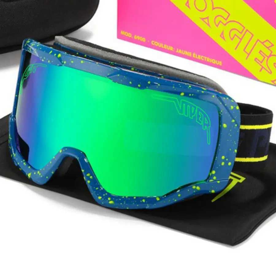 Double layer anti fog ski goggles Pit snake ski board glass outdoor sports goggles W240930