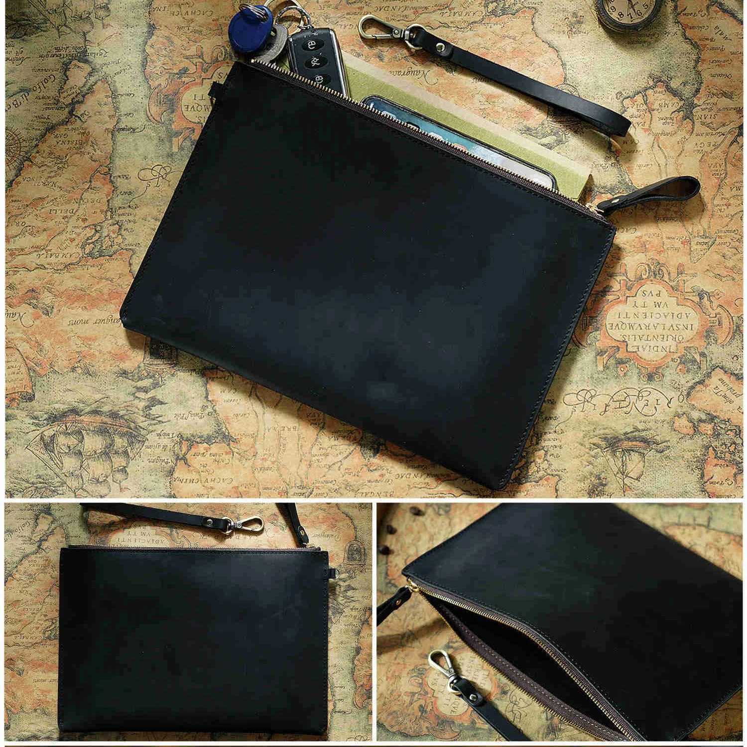 Genuine Leather Briefcase Business Luxury Laptop Sleeve Case Bag Fashion Wallet Tablet for iPad Protect Cover Pouch 11*7 inchesXJ241004