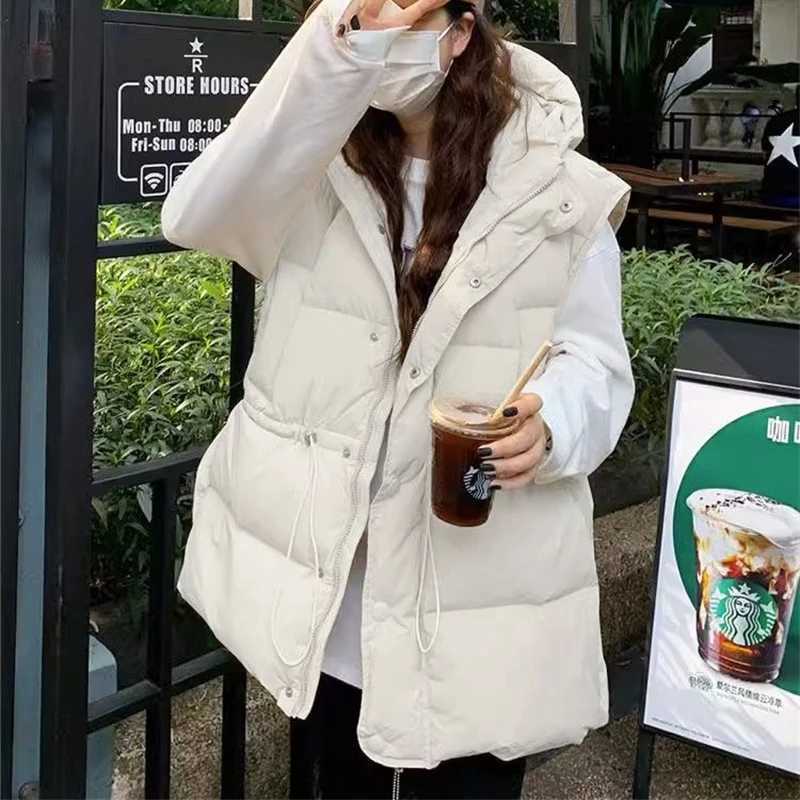 Fashion Winter Hoodie Warm Womens Fluffy Sleeveless Jacket Thick Cotton Chaleco Fashion Adjustable Waistco M241004