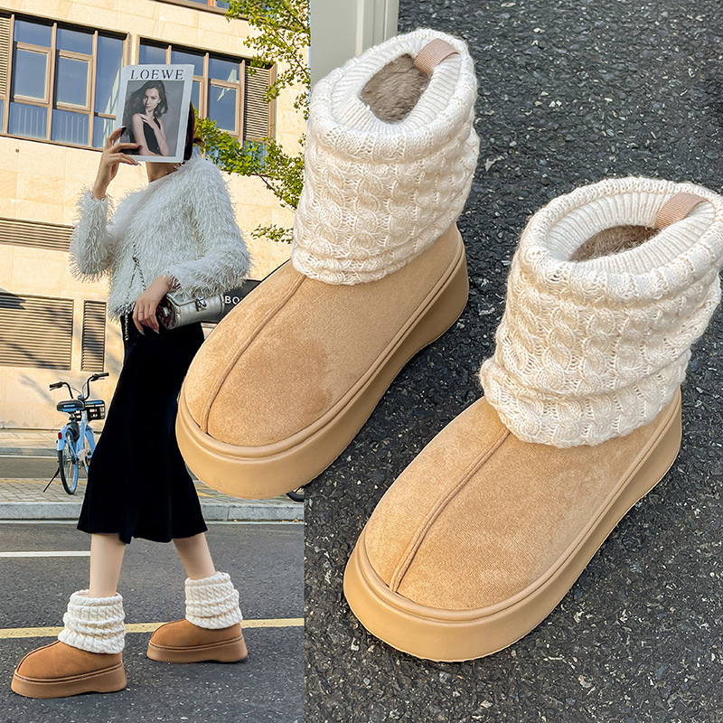 Women's winter knitted socks snow boots 2024 New Fashionable Thick soled Warm and Fleece Anti slip Cotton Shoes