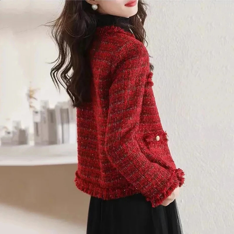 Womens Winter Jacket Red Warm Womens Y2K Coarse Floral Coat Retro Button Top O-neck Long Sleeve Set Womens Coat 240930