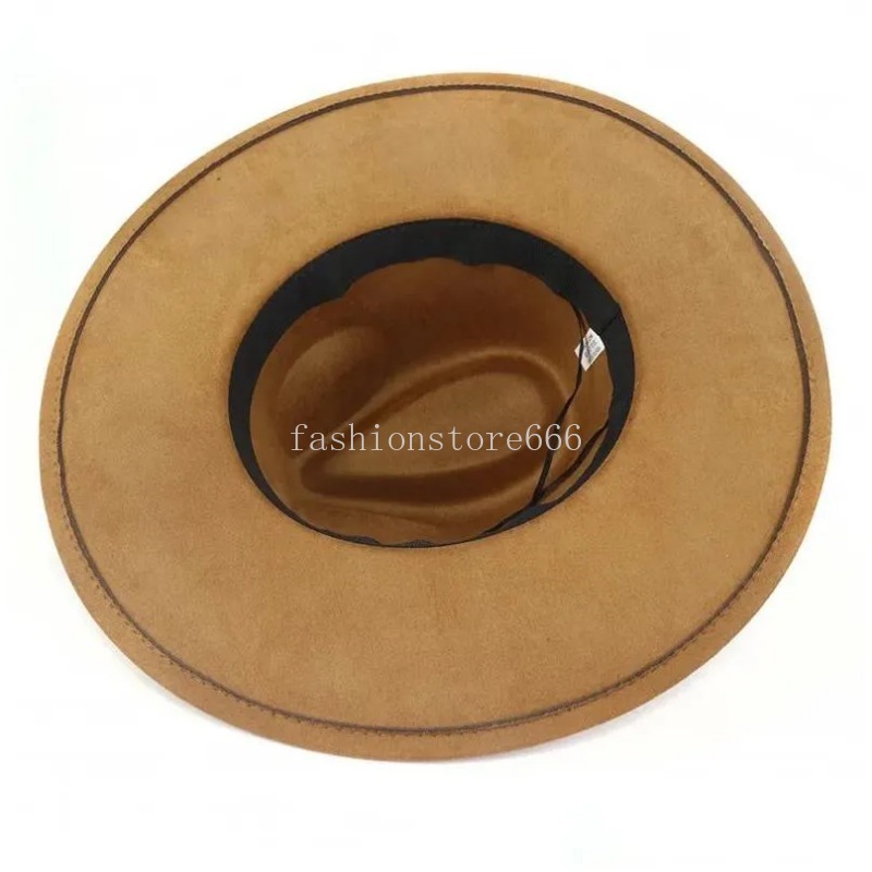 Wide Brim Hats Suede Top Hat 9.5Cm Wide Brim Fedora Men Women Autumn Winter Felt Jazz Hats Classic Church Fedoras Drop Delivery Fashio Dhpyj