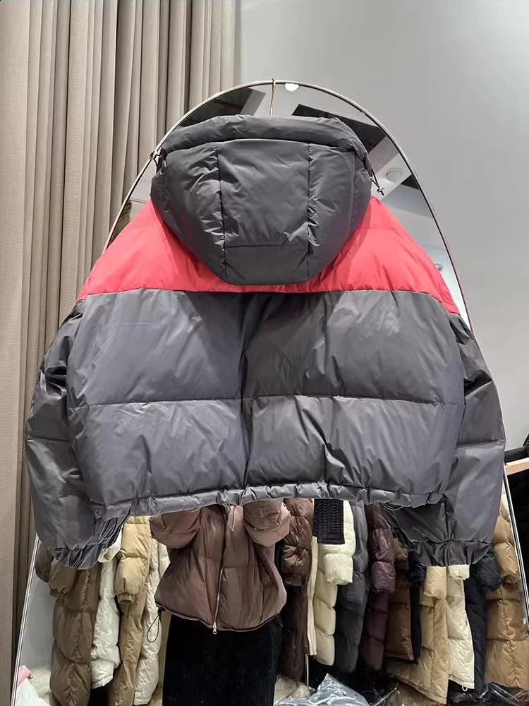 Winter plus size thick down jacket womens Y2k sweet casual bread set hoodie contrasting color white duck puff jacket 240924