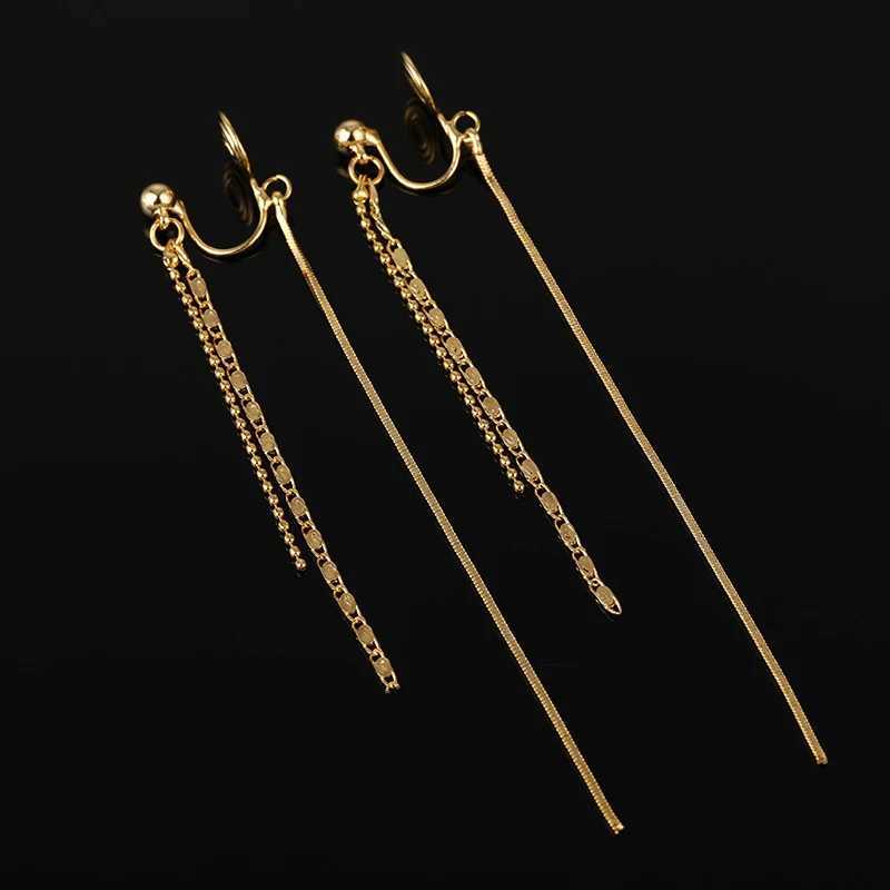 New Korean Minimalist Long Chain Tassel Mosquito Coil Clip on Earrings for Women Personality Without Piercing Ear Line JewelryX240928