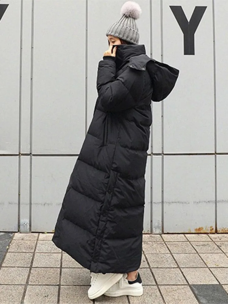 Down Parka Extra Long Jacket Womens Knee Winter Thick Black 240924 - view 6