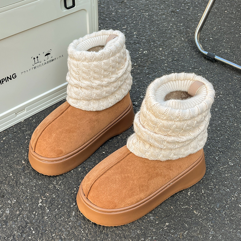 Women's winter knitted socks snow boots 2024 New Fashionable Thick soled Warm and Fleece Anti slip Cotton Shoes