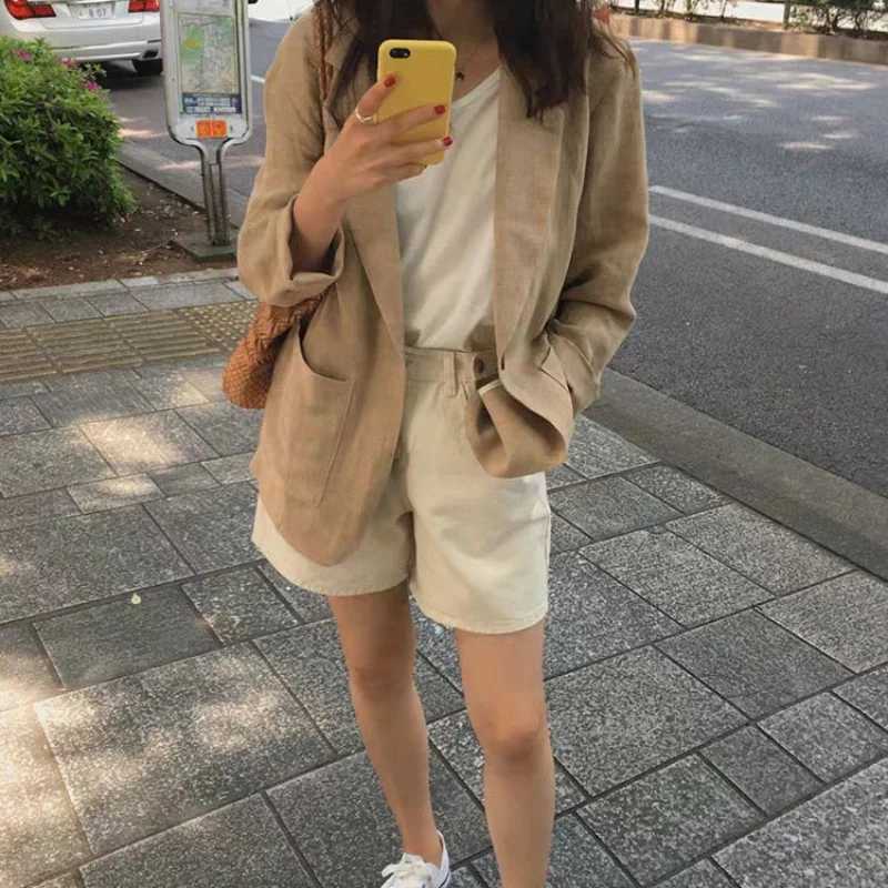 New Korean Linen Thin Blazers Without Lining Suit Jacket Summer Autumn Womens Loose Blazers for Women Clothing Coats OuterwearsX241004