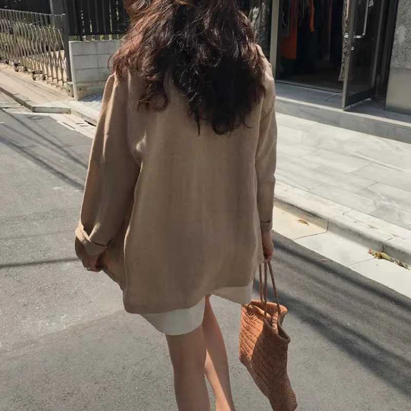 New Korean Linen Thin Blazers Without Lining Suit Jacket Summer Autumn Womens Loose Blazers for Women Clothing Coats OuterwearsX241004