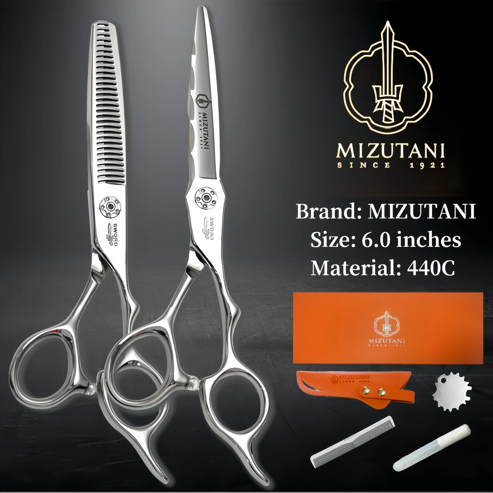 MIZUTANI 440C Tungsten Steel Pattern Advanced Scissors Pattern Professional Hairdressing Salon Top Professional Barber Cutting Set 240929