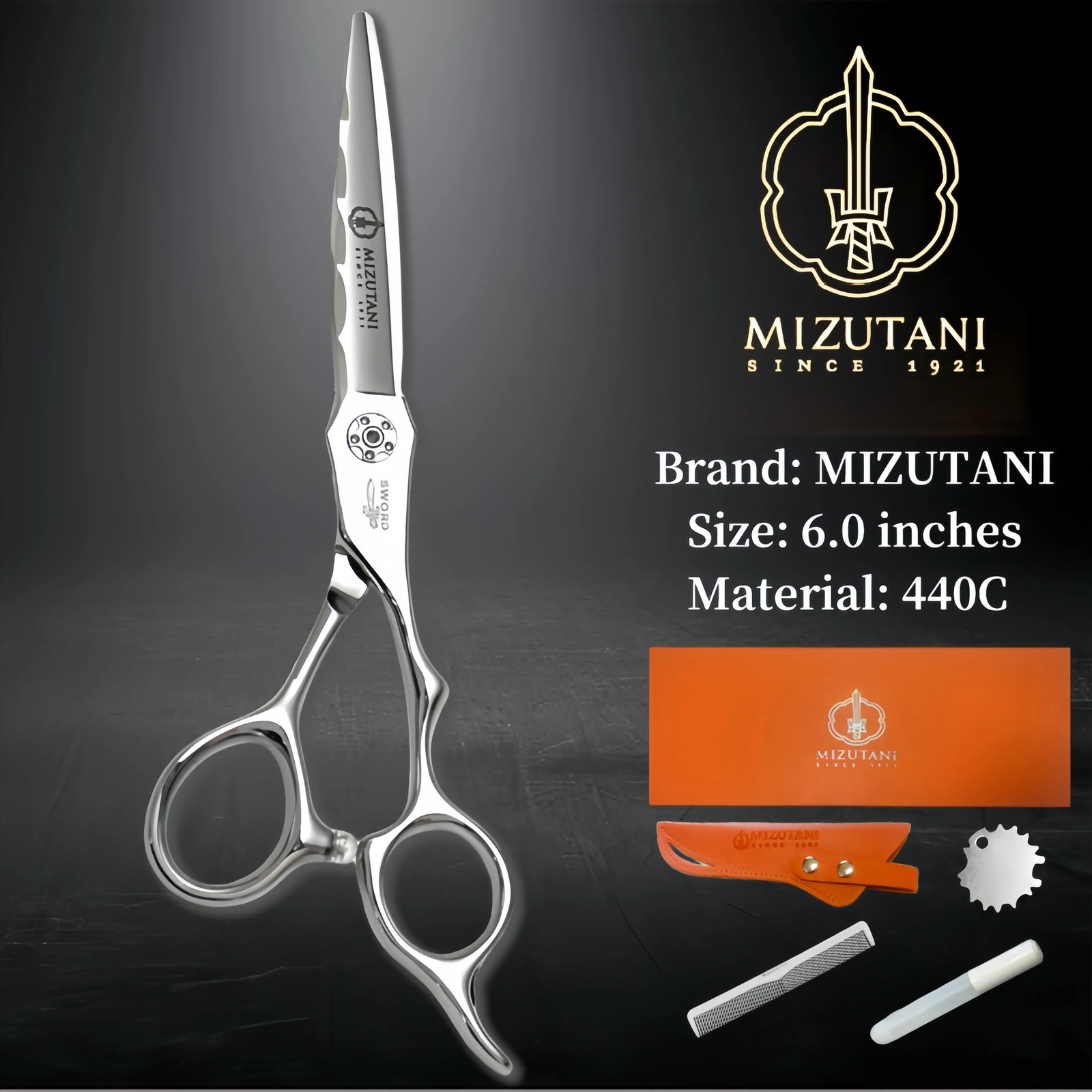 MIZUTANI 440C Tungsten Steel Pattern Advanced Scissors Pattern Professional Hairdressing Salon Top Professional Barber Cutting Set 240929