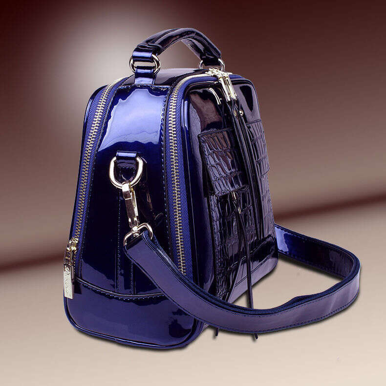 Genuine Crocodile Pattern Square Crossbody Bag, Patent Leather Glossy Surface, Fashionable And Versatile Shoulder Bag