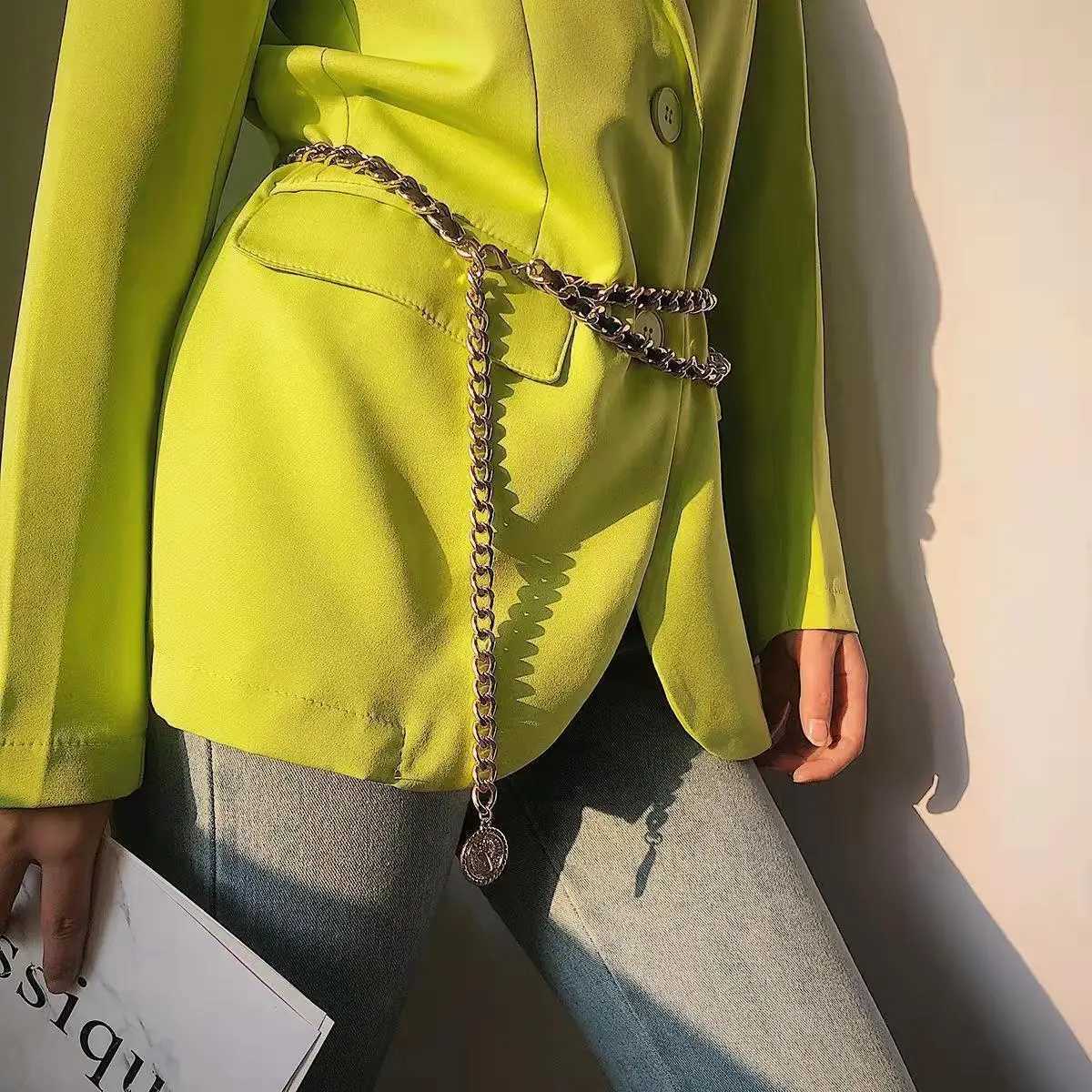 2023 double-layer metal thick chain waist chain womens decorative lamp luxury decoration with dress belt for women W240930