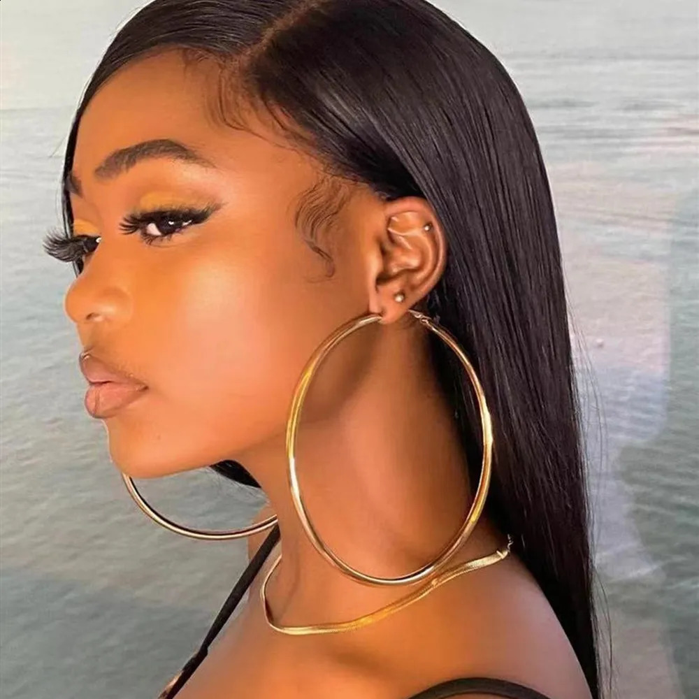 Super Exaggerated Hip Hop Jewelry 110mm Golden Metal Smooth Thick Big Hoop Earrings for Women Punk Big Round Circle Earrings 240924