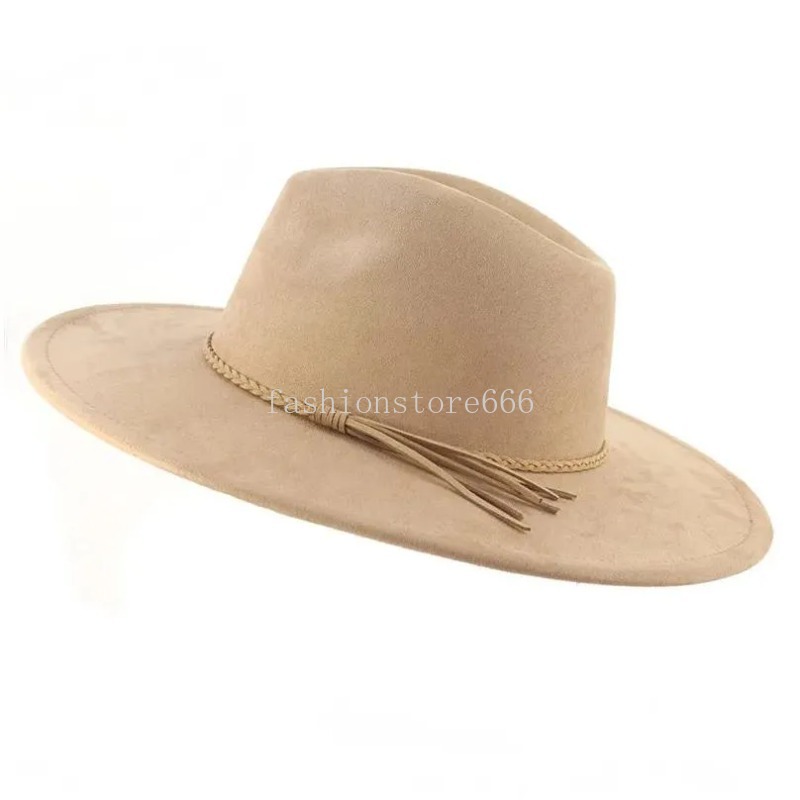 Wide Brim Hats Suede Top Hat 9.5Cm Wide Brim Fedora Men Women Autumn Winter Felt Jazz Hats Classic Church Fedoras Drop Delivery Fashio Dhpyj