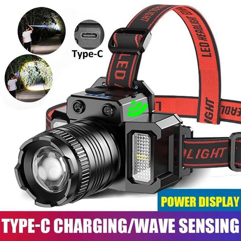 Ultra bright T51 LED sensor headlight USB C charging headlight LED headlight built-in battery camping fishing light Y241004