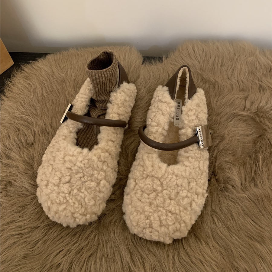 Autumn and Winter Flat bottomed plush shoes 2024 New French Mary Jane Single Shoes