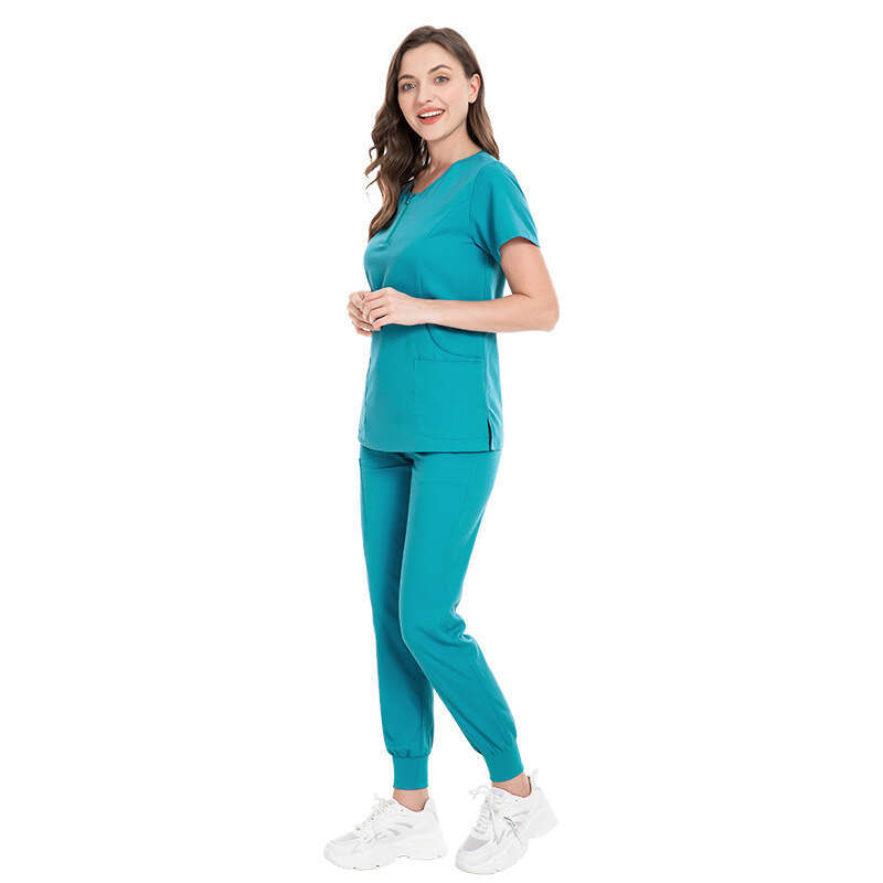 Hot selg simple and comfortable casual hand washing nursing clothes womens zipper uniform set plus size