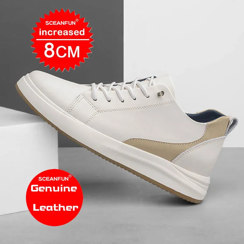 Sports shoes elevator high gain mens breathable white leather black 68 Plus size women 3644 241028