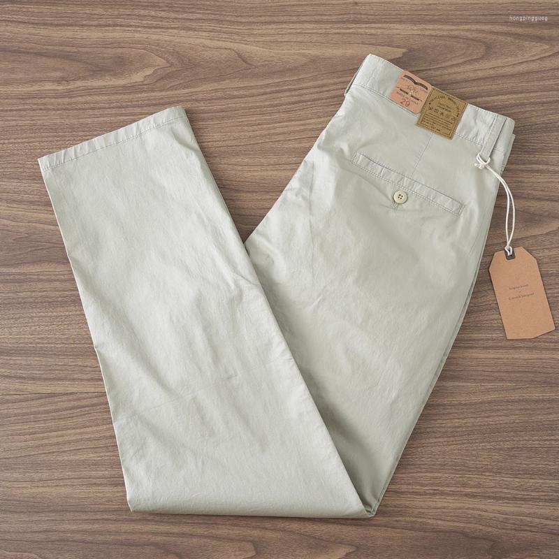 Men's Pants Summer American Retro Thin Micro Elasticity Casual Simple 97% Cotton Slim CHINO Business Straight Trousers