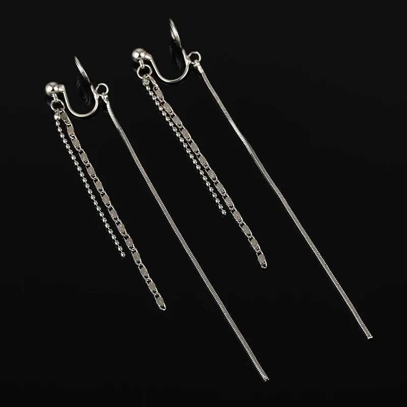 New Korean Minimalist Long Chain Tassel Mosquito Coil Clip on Earrings for Women Personality Without Piercing Ear Line JewelryX240928