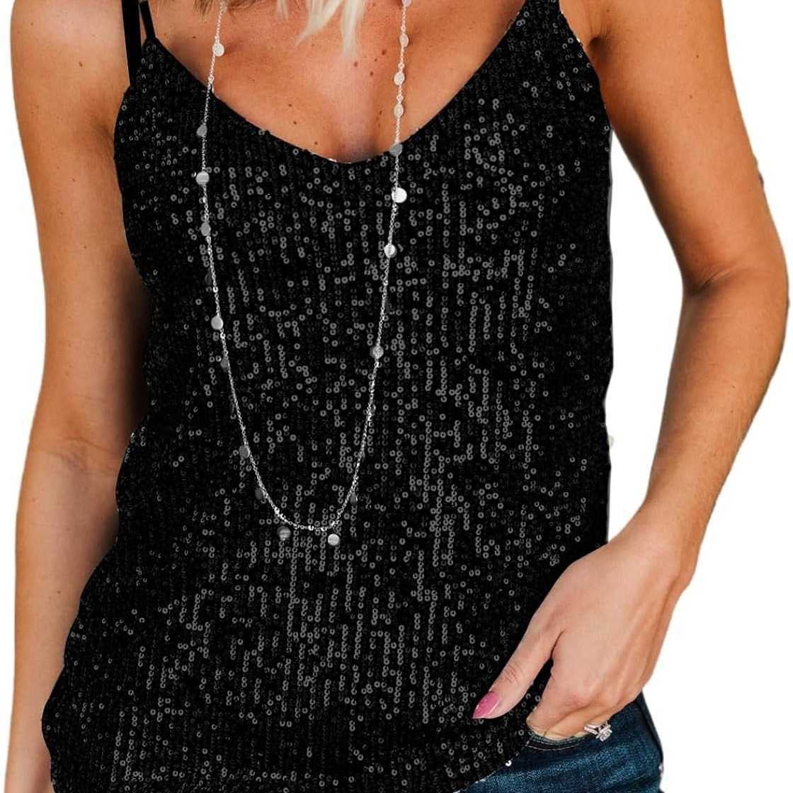 Womens T Shirt New Europe Loose Sequins V-neck Short-sleeved Women Tops Casual Sequins Deep V Shirt Womens Shirts Woman Clothes Tshirts Women 240924