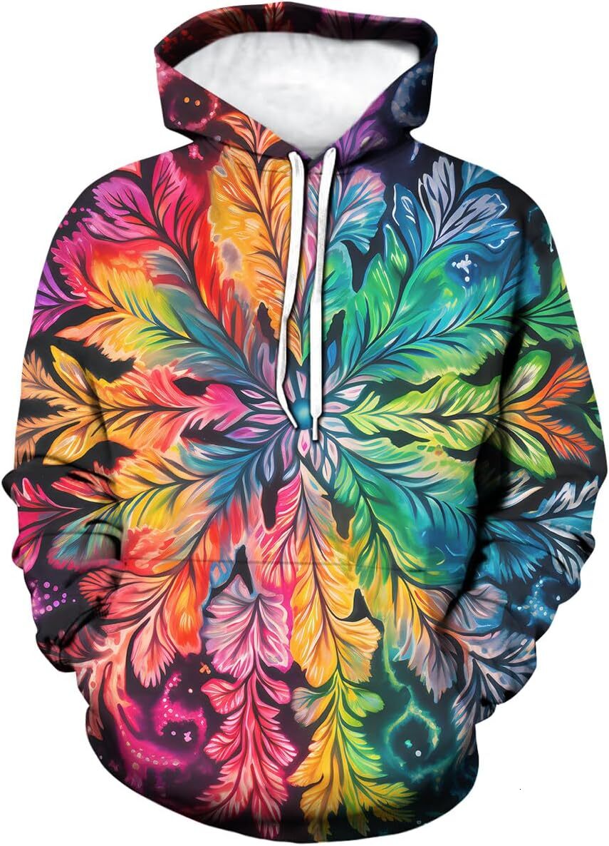 Hoodie for Mens Womens Men Psychedelic Colorful Tie-Dye 3D Printing Hoodies Mysterious Floral Totem Hooded Sweatshirts Pullover Graphic cool