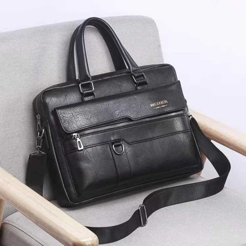 Weixier 2024 Men Briefcase High Quality Business Computer Famous Brand PU Shoulder Messenger Bag Office Handbag 14 in Laptop BagXJ241004