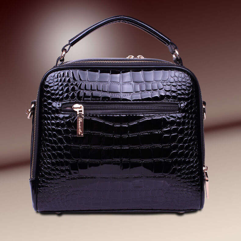 Genuine Crocodile Pattern Square Crossbody Bag, Patent Leather Glossy Surface, Fashionable And Versatile Shoulder Bag