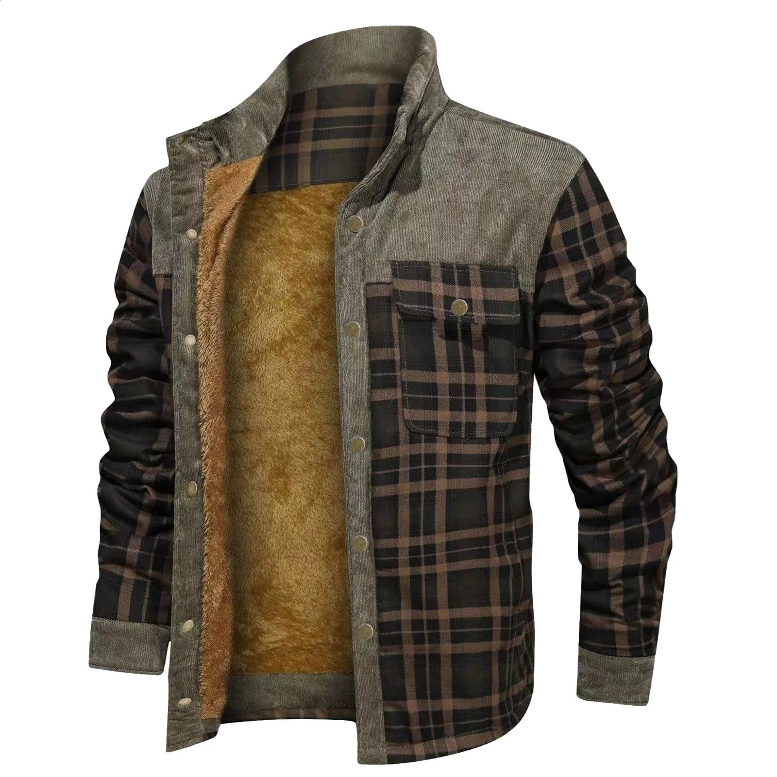 Jackets For Men Casual Work MenS Winter Wool Lined Flannel Plaid Shirt Jacket With Button Hooded Long Leather 240927