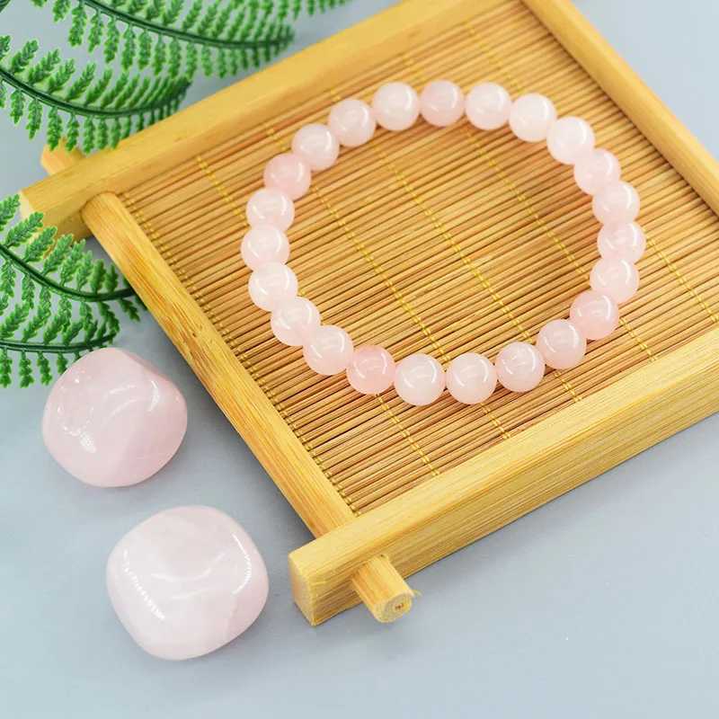 Natural Pink Rose Powder Crystal Quartz Natural Stone Stretch Bracelets Homme Purify the Soul Pulsera Jewelry Beads Lover WomenX241004