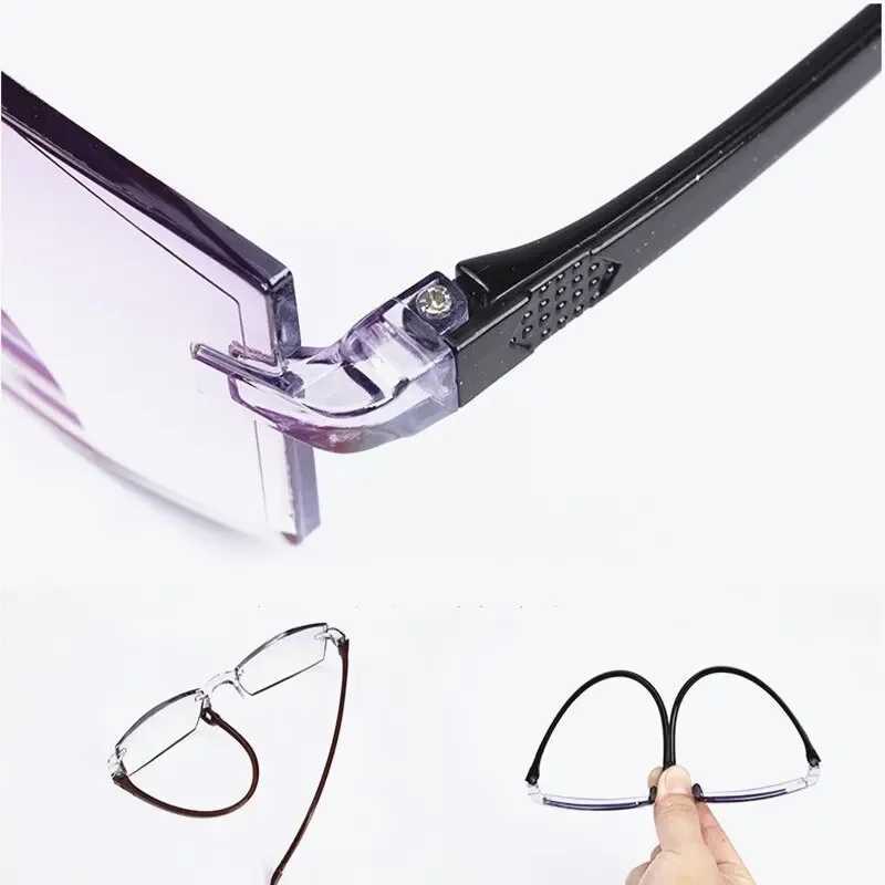 2 Pair New Men Women Rimless Reading Glasses Anti Blue Light Bifocal Far Near Magnification Eyewear Presbyopic Glasses +150 +200XJ240907