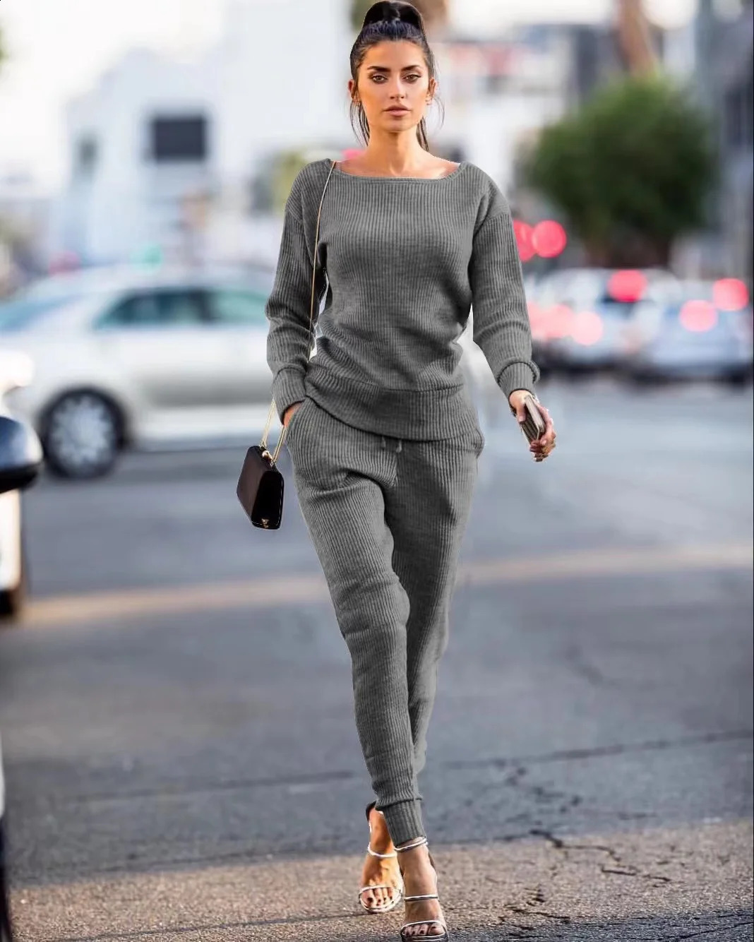 2024 Autumn Sweater Pants 2 Piece Set Casual Activewear Women Ladies Winter Solid Color Two-Piece Outfits Matching Sets Elegant 240930