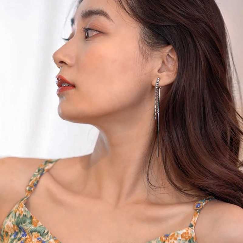 New Korean Minimalist Long Chain Tassel Mosquito Coil Clip on Earrings for Women Personality Without Piercing Ear Line JewelryX240928