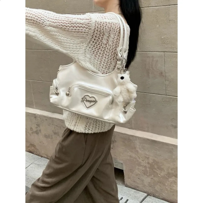 Gainny Y2k White Handbag Womens Motorcycle Shoulder Bag Womens Harajuku Fashion Korean Womens Handbag Aesthetics 240930