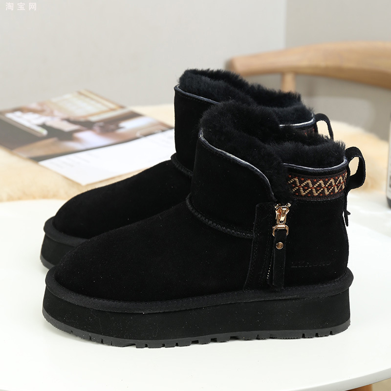 2024 new winter zipper snow boots. Women's thick soled short tube with thick fleece and warm cotton shoes