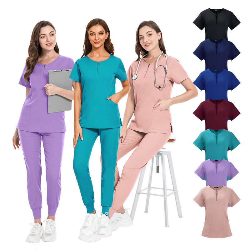 Hot selg simple and comfortable casual hand washing nursing clothes womens zipper uniform set plus size