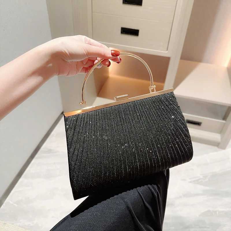 New Shiny Wrinkled Large Capacity Handbag for Princess Oblique Straddle Bag Evening Party Bag Dress Bag KTV Handbag Small Z250618