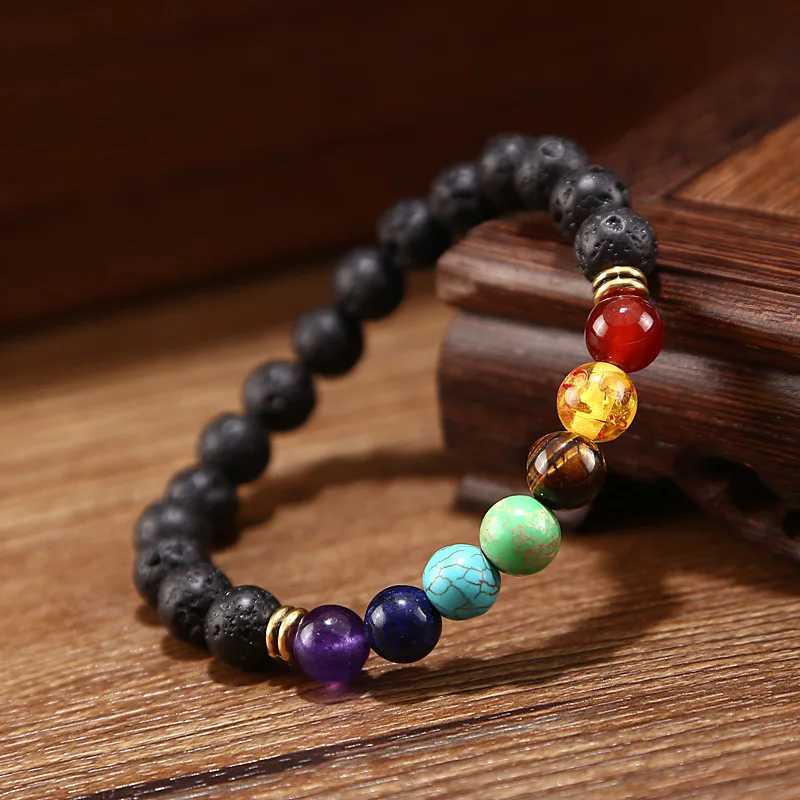 Seven Chakras Yoga Energy Bracelet For Men And Women Nature Volcano Stone Frosting Stretch Bracelet Jewelry GiftX241004