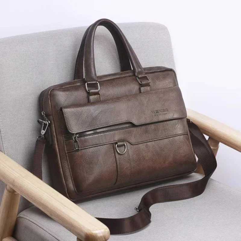 Weixier 2024 Men Briefcase High Quality Business Computer Famous Brand PU Shoulder Messenger Bag Office Handbag 14 in Laptop BagXJ241004