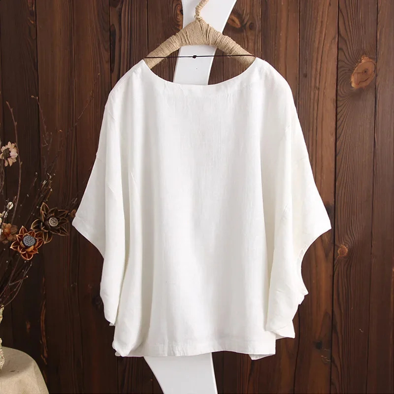 Cotton Linen Shirts Women Casual Solid Blouses Shirts Loose Tops Tunic Blusas Oversized TShirt Blouse Women Short Sleeve Shirt 240930
