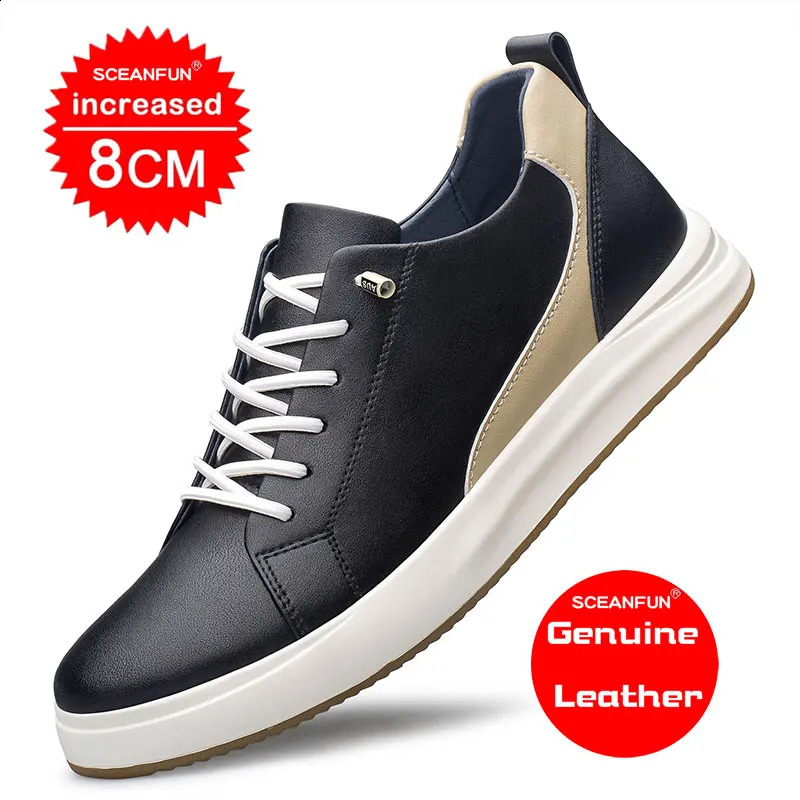 Sports shoes elevator high gain mens breathable white leather black 68 Plus size women 3644 241028