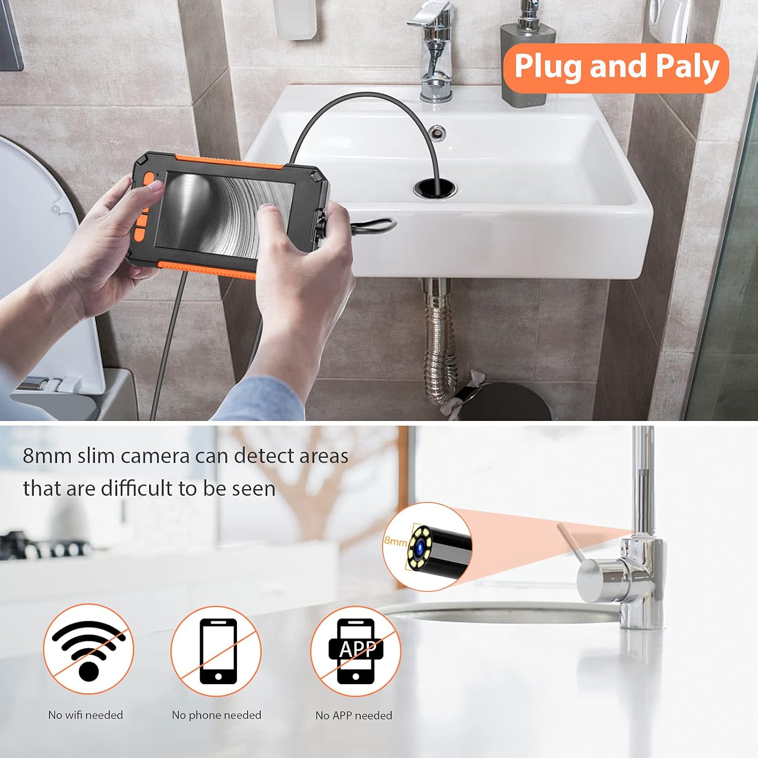 HD Visual Industrial Endoscope Borescope Camera With 8mm Lens for Automotive Maintenance and Inspection