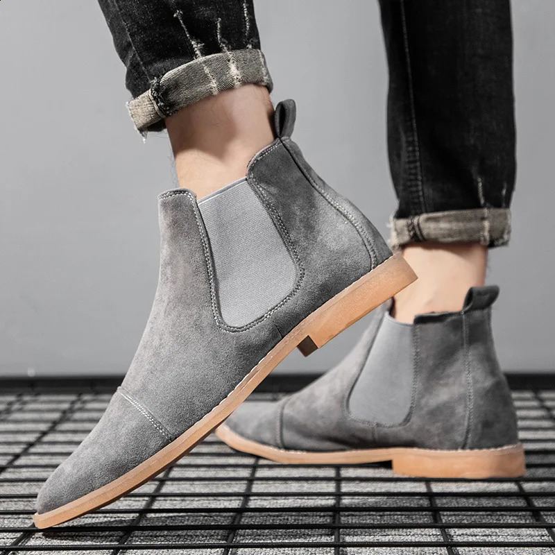 Fashion Yellow Boots Men Pointed Comfortable Dress Slip On Mens Suede Shoes atos Hombre Casual224 240924