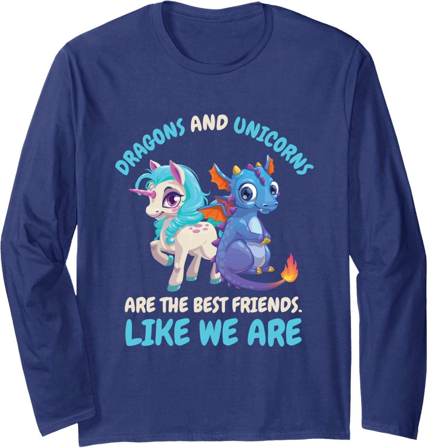 Long Sleeve Shirts for Men sweatshirt Cute Kids Dragons And Unicorns Best Friends Friendship Gift Long Sleeve Tee Streetwear Casual tops clothes