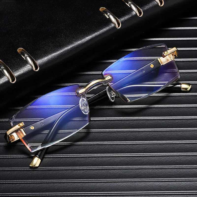 Diamond Anti Blue Light Blocking Rimless Reading Glasses Rimless Anti-Blue Frameless Presbyopic Glasses For Men WomenXJ240907